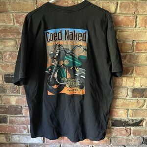 Vintage 90's Coed Sportwears Naked Motorcycle Green Black Tee Shirt XL